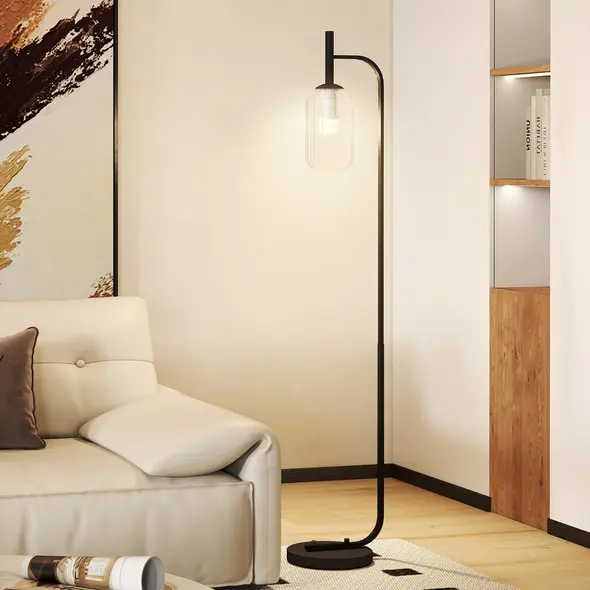 HOMCOM Floor Lamp for Living Room with Glass Lampshade, Modern Standing Lamp with Foot Switch for Bedroom, Bulb not Included, Black - 9