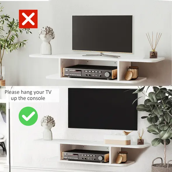 HOMCOM Floating TV Unit Stand for TVs up to 40", Wall Mounted Media Console with Storage Shelf, Entertainment Center, White - 5