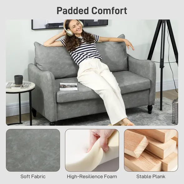 HOMCOM Faux Leather Marble-Effect Two-Seater Sofa - Grey - 4