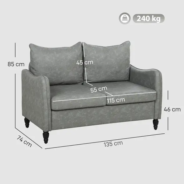 HOMCOM Faux Leather Marble-Effect Two-Seater Sofa - Grey - 3