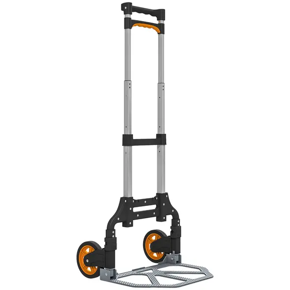 HOMCOM Folding Sack Truck, 70kg Lightweight Hand Truck with Wheels, Foldable Trolley Cart with Telescoping Handle for Warehouse, Office, Luggage, Silver Tone - 1