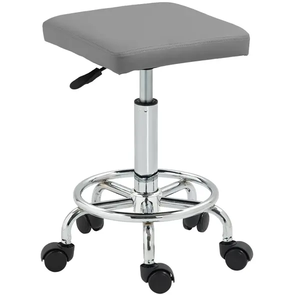 HOMCOM Faux Leather Padded Salon Stool - Grey - 1