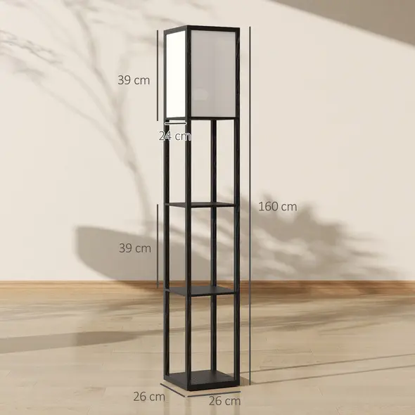 HOMCOM Floor Lamp with Shelves, 3 Layer Column Modern Standing Lamp for Living Room, Bedroom, Office, Bulb not Included, Black - 3