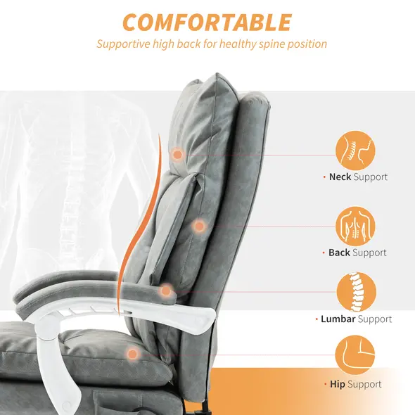 HOMCOM Faux Leather Office Chair, with Inflatable Lumbar - Grey - 5