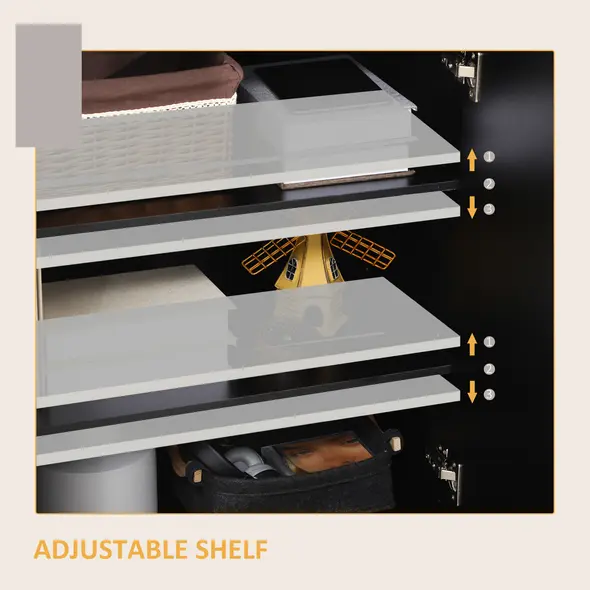 HOMCOM High Gloss Storage Cabinet, Freestanding Storage Cupboard with Adjustable Shelves for Living Room, Bedroom, Hallway, Black - 5