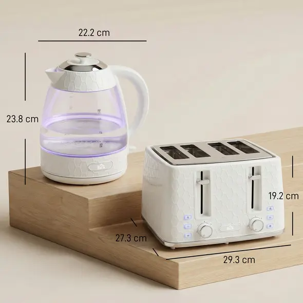 HOMCOM Kettle and Toaster Set, 1.7L 3000W Rapid Kettle with Strix Thermostat, 4 Slice Toaster with 7 Browning Controls, Cream - 3