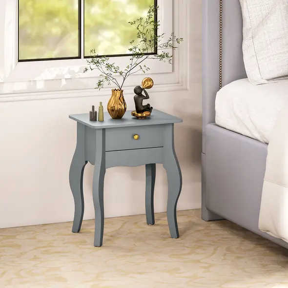 HOMCOM French Style Side Table with Drawer - Grey - 8
