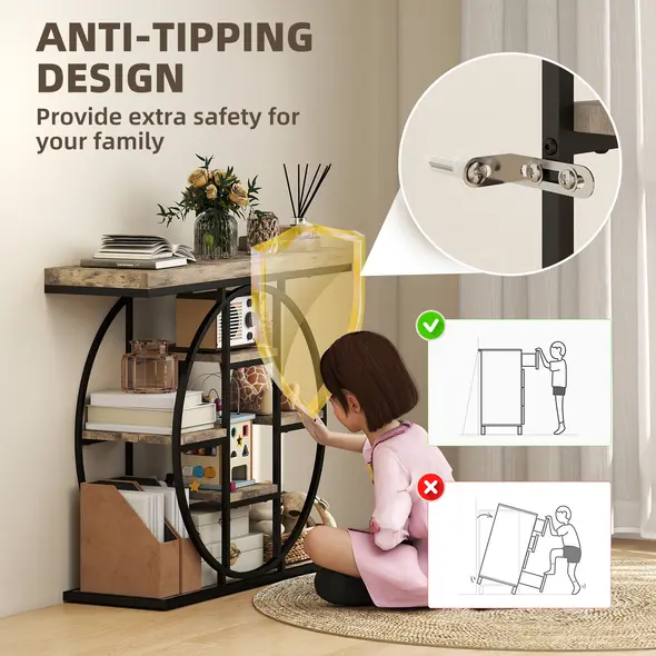 HOMCOM Industrial Console Table with Storage Shelves - Rustic Brown - 6