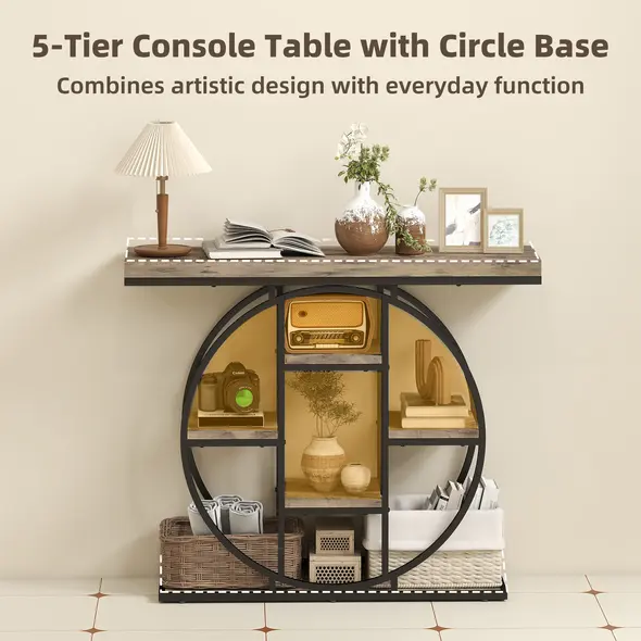 HOMCOM Industrial Console Table with Storage Shelves - Rustic Brown - 4