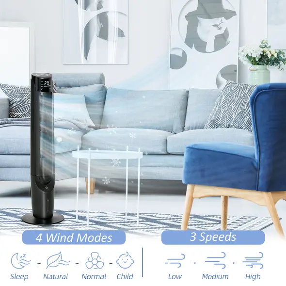 HOMCOM Ice Cooling Tower Fan, Water Conditioner Evaporative Air Cooler Unit with 4 Modes, 3 Speed, Remote Control, Timer, Oscillating for Home Bedroom, Black - 4