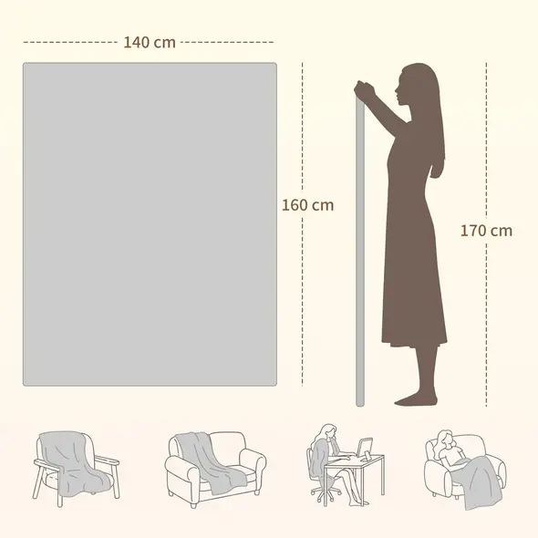 HOMCOM Heated Electric Blanket, Warm Throw Blanket with 5 Heating Levels, 10 Hour Auto-Off Timer, Grey - 3