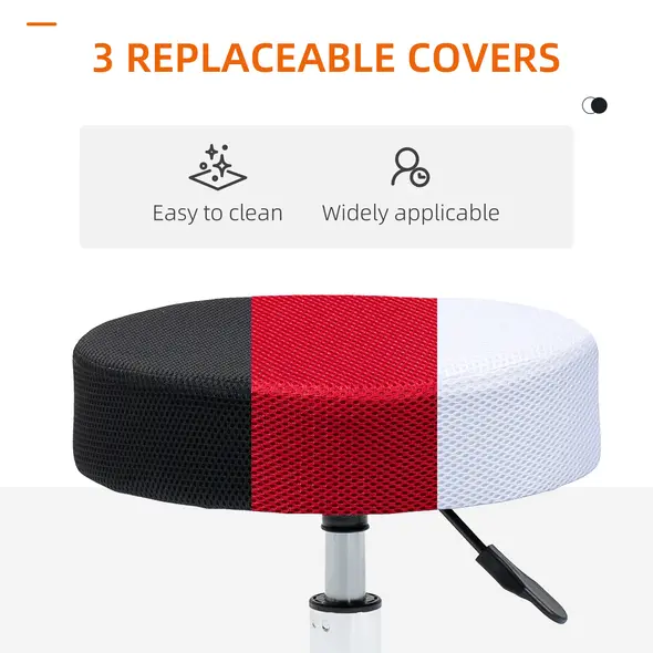 HOMCOM Hydraulic Swivel Salon Spa Stool Height Adjustable Facial Massage Tattoo with 3 Changeable Seat Covers, Black - 5