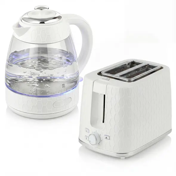 HOMCOM Kettle and Toaster Set, 1.7L 3000W Rapid Kettle with Limescale Filter, 2 Slice Toaster with 7 Browning Controls, Cream - 1