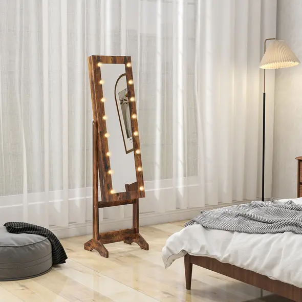 HOMCOM Freestanding Mirrored Jewellery Storage Cabinet - Wood-Effect - 8