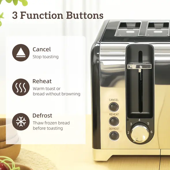 HOMCOM Kettle and Toaster Set, 1.7L 3000W Rapid Boil Jug Kettle with Otter Thermostat, Limescale Filter, 4 Slice Toaster with 7 Browning Controls, Crumb Tray, LED Strip, Black - 7