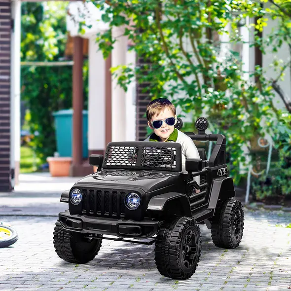 HOMCOM Kids Electric Ride On Car 12V Off Road Toy with Parental Remote Control 2 Motors Horn Lights Suspension Wheels for 3-6 Years Old Black - 2