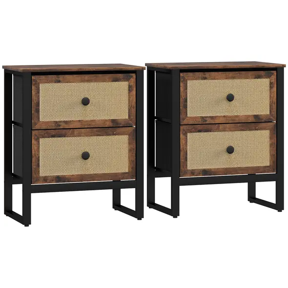 HOMCOM Industrial-Natural Bedside Table Set of 2 - Brown - 1