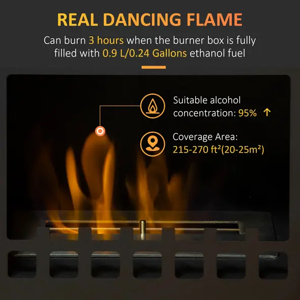 HOMCOM Free Standing Ethanol Fireplace, Bioethanol Heater Stove Fire with 0.9L Tank, 3 Hours Burning Time, Black - 4