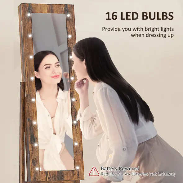 HOMCOM Freestanding Mirrored Jewellery Storage Cabinet - Wood-Effect - 5