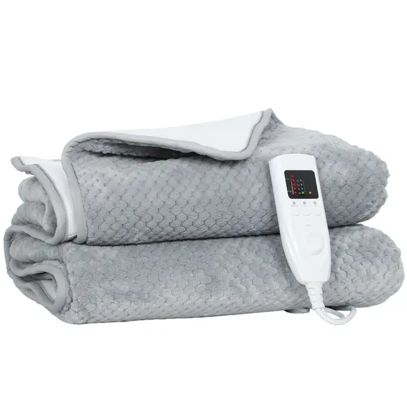 HOMCOM Heated Electric Blanket, Warm Throw Blanket with 5 Heating Levels, 10 Hour Auto-Off Timer, Grey - 1