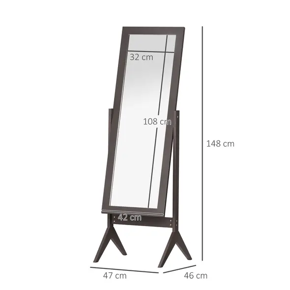 HOMCOM Full Length Mirror, Freestanding Adjustable Angle Dressing Mirror for Bedroom, Living Room, 148 x 47 cm, Brown - 3