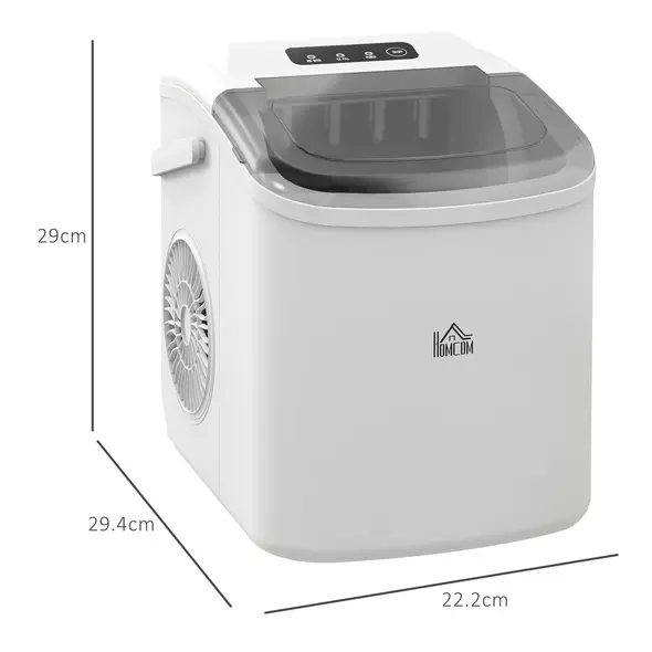 HOMCOM Ice Maker Machine Counter Top, 12Kg in 24 Hrs, 9 Cubes Ready in 6-12Mins, Portable Ice Cube Maker with Ice Scoop and Basket, White - 3