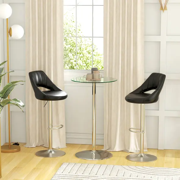 HOMCOM High Top Bar Table, Round Kitchen Table with Tempered Glass Top and Steel Base, Bistro Table for 2 People, Clear - 2