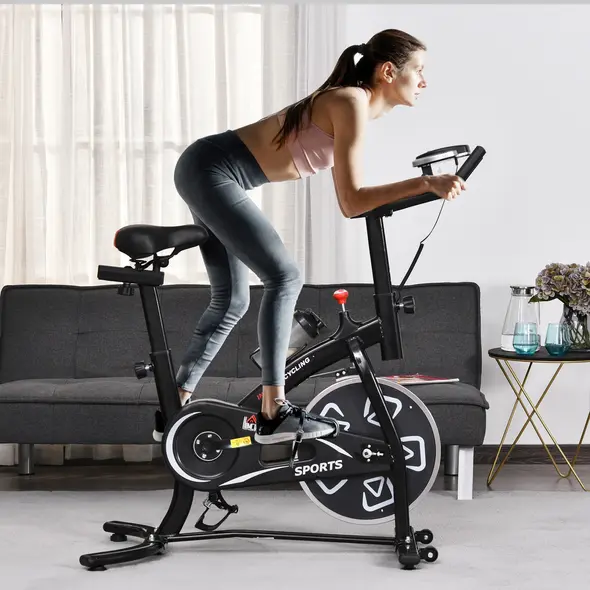 HOMCOM Indoor Stationary Exercise Bike 6kg Flywheel Fitness Cardio Workout Bke Trainer for Home Gym w/ Adjustable Resistance LCD Monitor Pad and Bottle Holder Black - 2