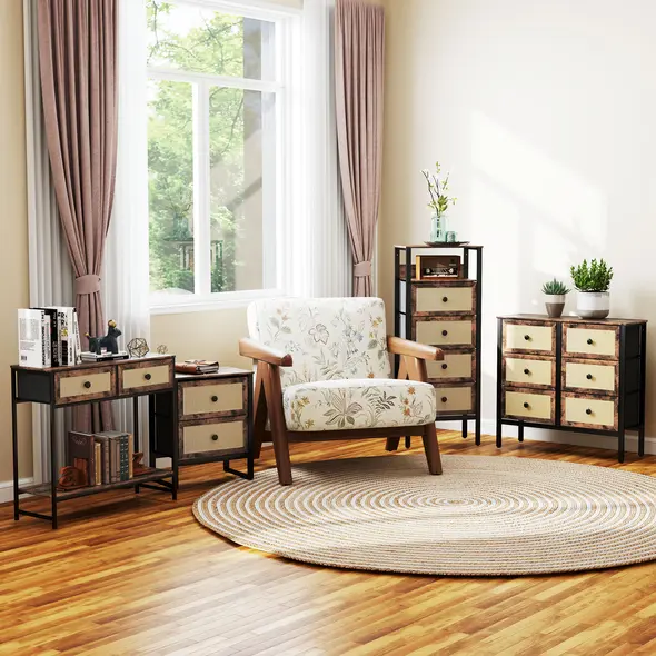 HOMCOM Industrial-Natural Bedside Table Set of 2 - Brown - 9