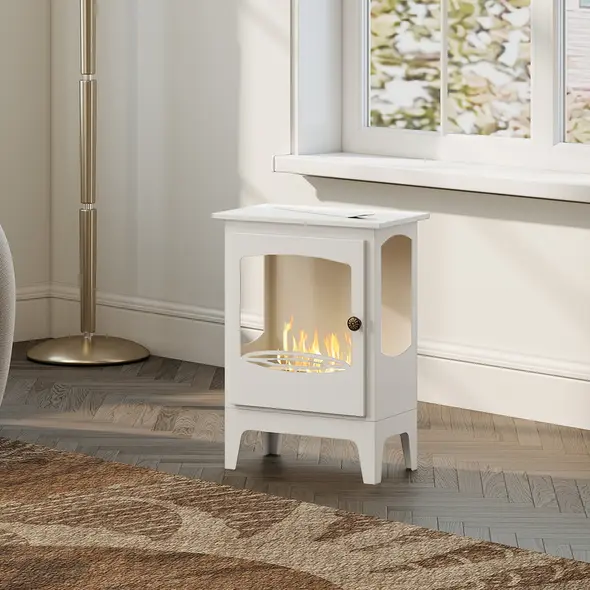 HOMCOM Freestanding Ethanol Fireplace, Steel Bioethanol Fireplace with Stainless Steel Flame Snuffer, 0.9L Tank, 3 Hours Burning Time for Indoor, White - 8