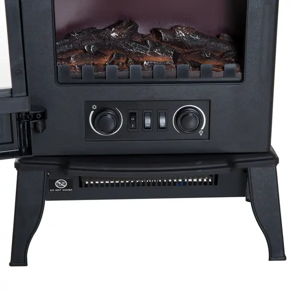 HOMCOM Freestanding Electric Fireplace, Electric Stove Heater with LED Flame Effect, Overheating Safety System, 1000W/2000W Black - 9