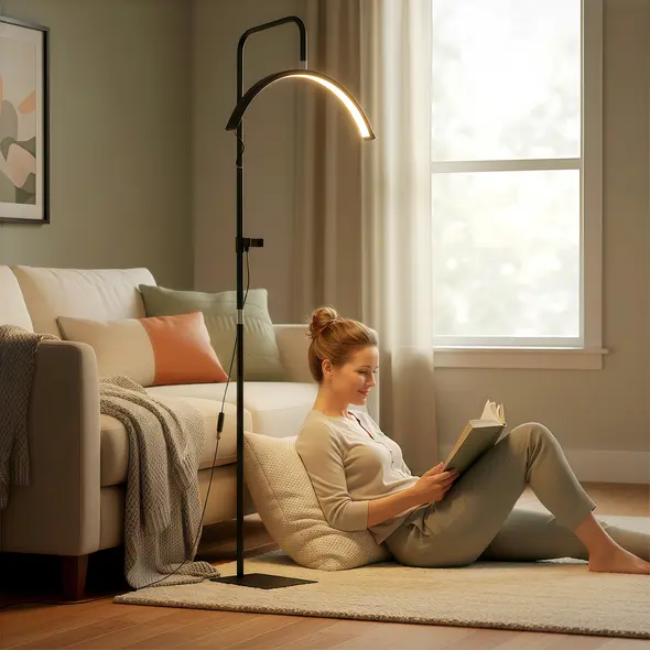 HOMCOM Half Moon Lash Light, Beauty Floor Lamp with 350° Rotatable Head, 7 Colour Temperature and Phone Holder, Dimmable Standing Lamp for Eyelash Extension, Tattoo, Nails, Skincare, Black - 9