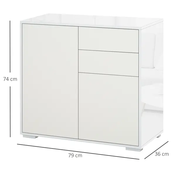 HOMCOM High Gloss Frame Sideboard, Push-Open Design with 2 Drawer for Living Room, Bedroom, 74H x 79W x 36Dcm, White - 3