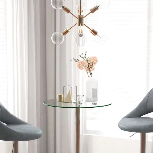 HOMCOM High Top Bar Table, Round Kitchen Table with Tempered Glass Top and Steel Base, Bistro Table for 2 People, Clear - 9