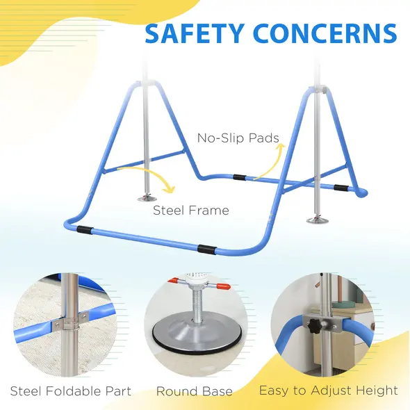 HOMCOM Kids Gymnastic Bar, with Adjustable Height, Foldable Horizontal Bars - Blue - 5