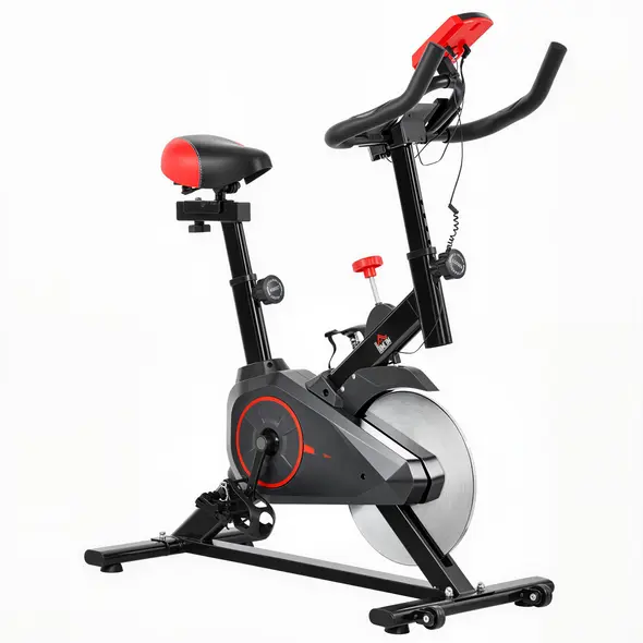 HOMCOM Indoor Upright Exercise Bike Machine, with Adjustable Seat, Resistance, Handlebar, LCD Display - 1