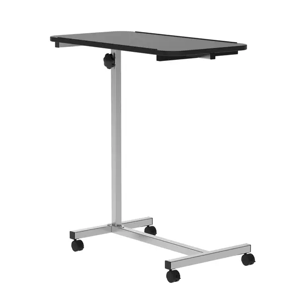 HOMCOM Height Adjustable Over Bed Table with Wheels, C Shaped Laptop Desk, Portable Hospital Bed Table for Living Room, Bedroom, Black - 1