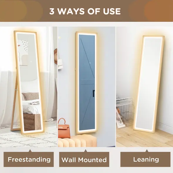 HOMCOM Full Length Mirror, with Adjustable Outer Light, Oak - 7