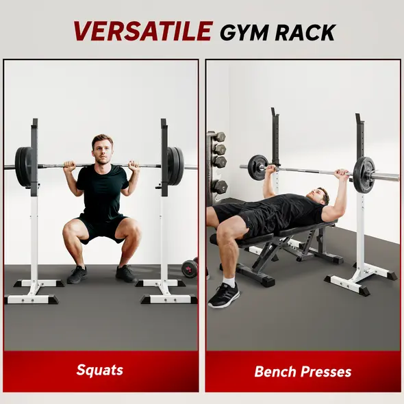 HOMCOM Heavy Duty Weight Bar Barbell Squat Stand Barbell Rack Spotter, for Home, Gym - Black - 4