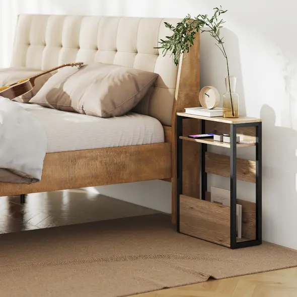 HOMCOM Industrial-Style Side Table - Black/Walnut Brown - 9
