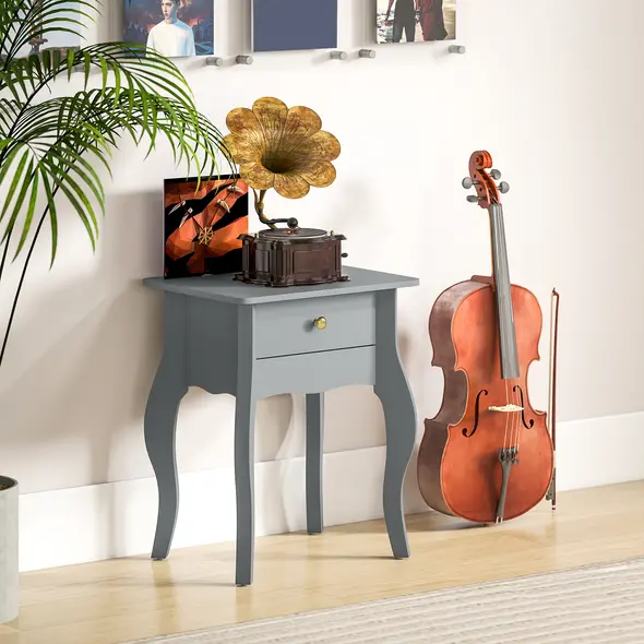 HOMCOM French Style Side Table with Drawer - Grey - 7