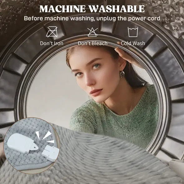 HOMCOM Heated Electric Blanket, Warm Throw Blanket with 5 Heating Levels, 10 Hour Auto-Off Timer, Grey - 6