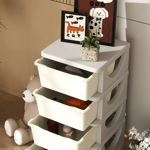 HOMCOM Four-Tier Kids Storage Boxes, with Four Drawers - White - 8