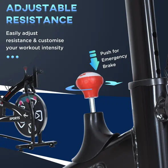 HOMCOM Indoor Stationary Exercise Bike 6kg Flywheel Fitness Cardio Workout Bke Trainer for Home Gym w/ Adjustable Resistance LCD Monitor Pad and Bottle Holder Black - 6