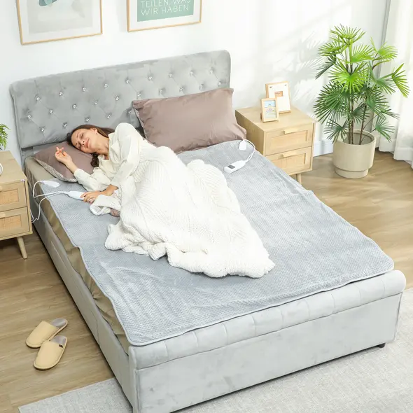 HOMCOM Heated Electric Blanket, Warm Throw Blanket with 5 Heating Levels, 10 Hour Auto-Off Timer, Grey - 2