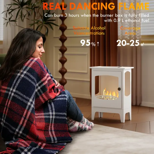 HOMCOM Freestanding Ethanol Fireplace, Steel Bioethanol Fireplace with Stainless Steel Flame Snuffer, 0.9L Tank, 3 Hours Burning Time for Indoor, White - 4