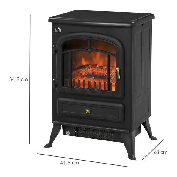 HOMCOM Freestanding Electric Fireplace Indoor Heater Glass View Log Wood Burning Effect Flame Portable Fireplace Stove 950/1850W Black - 3