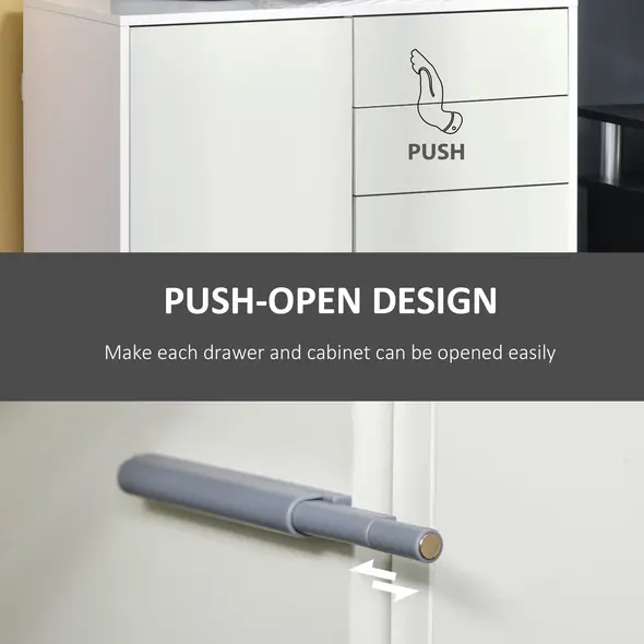 HOMCOM High Gloss Frame Sideboard, Push-Open Design with 2 Drawer for Living Room, Bedroom, 74H x 79W x 36Dcm, White - 6