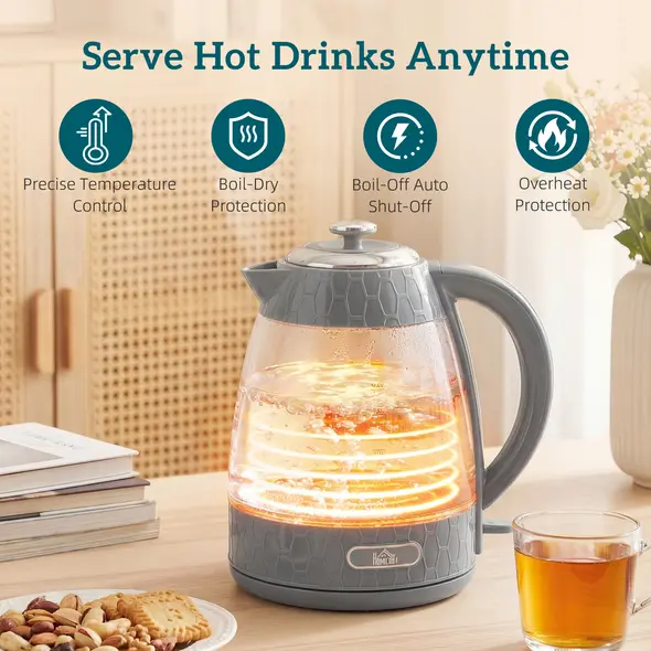 HOMCOM Kettle and Toaster Set, 1.7L 3000W Rapid Kettle with Limescale Filter, 2 Slice Toaster with 7 Browning Controls, Grey - 5