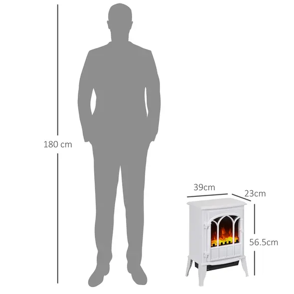 HOMCOM Freestanding Electric Fireplace, Electric Log Burner with LED Flame Effect, Overheating Safety System, 1000W/2000W White - 3